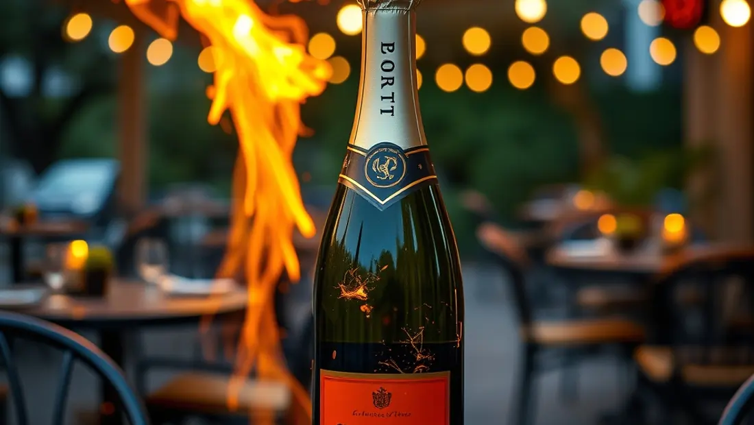 Feu d'artifice et champagne sur terrasse