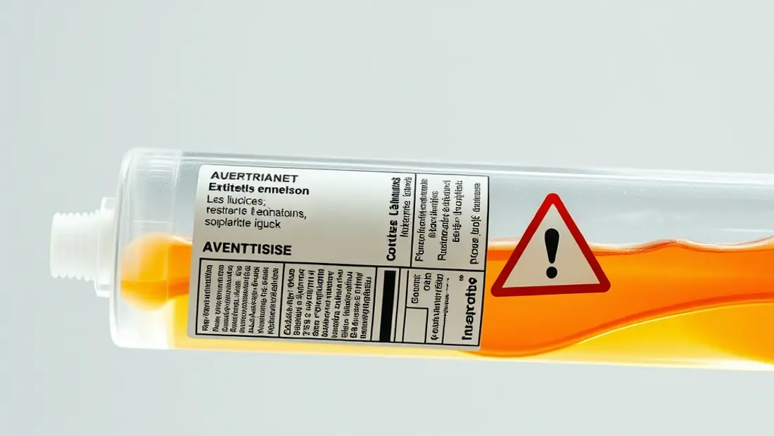 Étiquettes de rappel sur un tube de liquide.