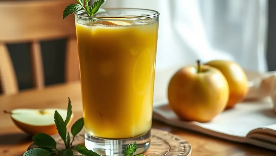 Jus de pomme frais pressé avec feuilles de menthe