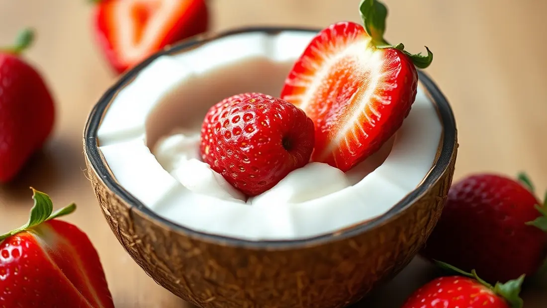 Dessert à la noix de coco et aux fraises détaillé