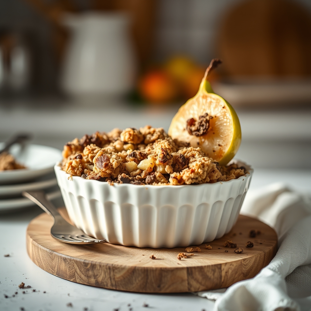 recette irrésistible crumble poire-chocolat C — préparation express crumble en