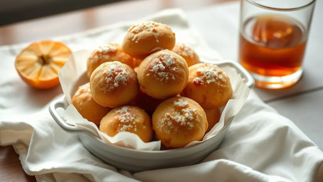 Beignets de pomme sur un tissu de lin.