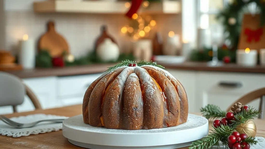 Bûche de Noël sur une table de cuisine
