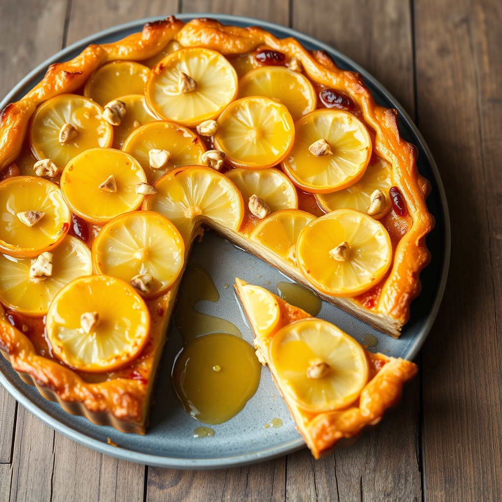 découvrez la délicieuse tarte tatin d’endives, subtilement caramélisée au miel et agrémentée de noix croquantes, pour un