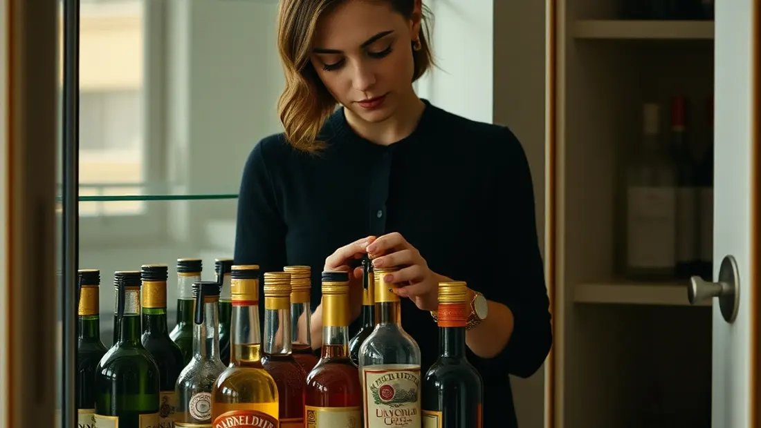 Rangement de liqueurs dans un armoire.