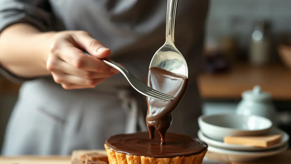 Personne prenant une cuillerée de tarte au chocolat revisitée.