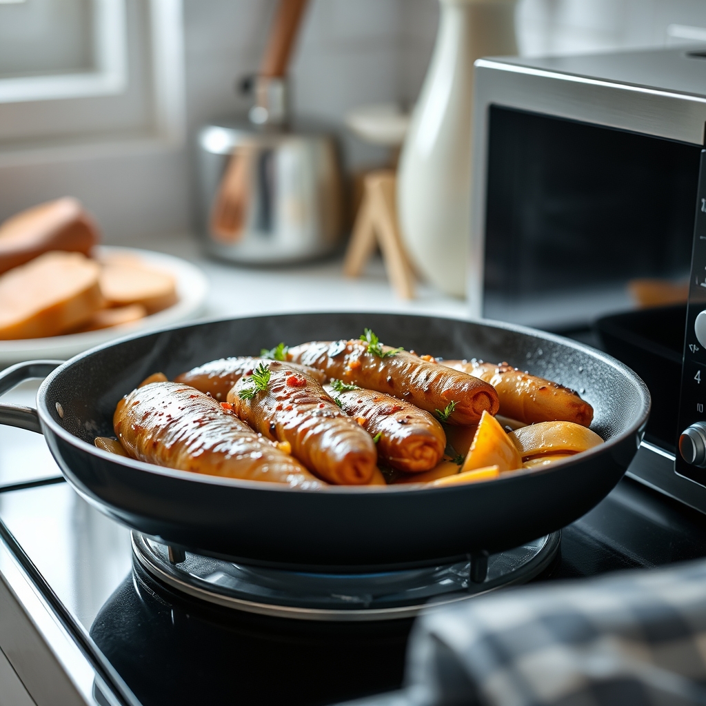 Cuisson saucisse Francfort micro-ondes, eau, — règle d'or réchauffer, pas bou