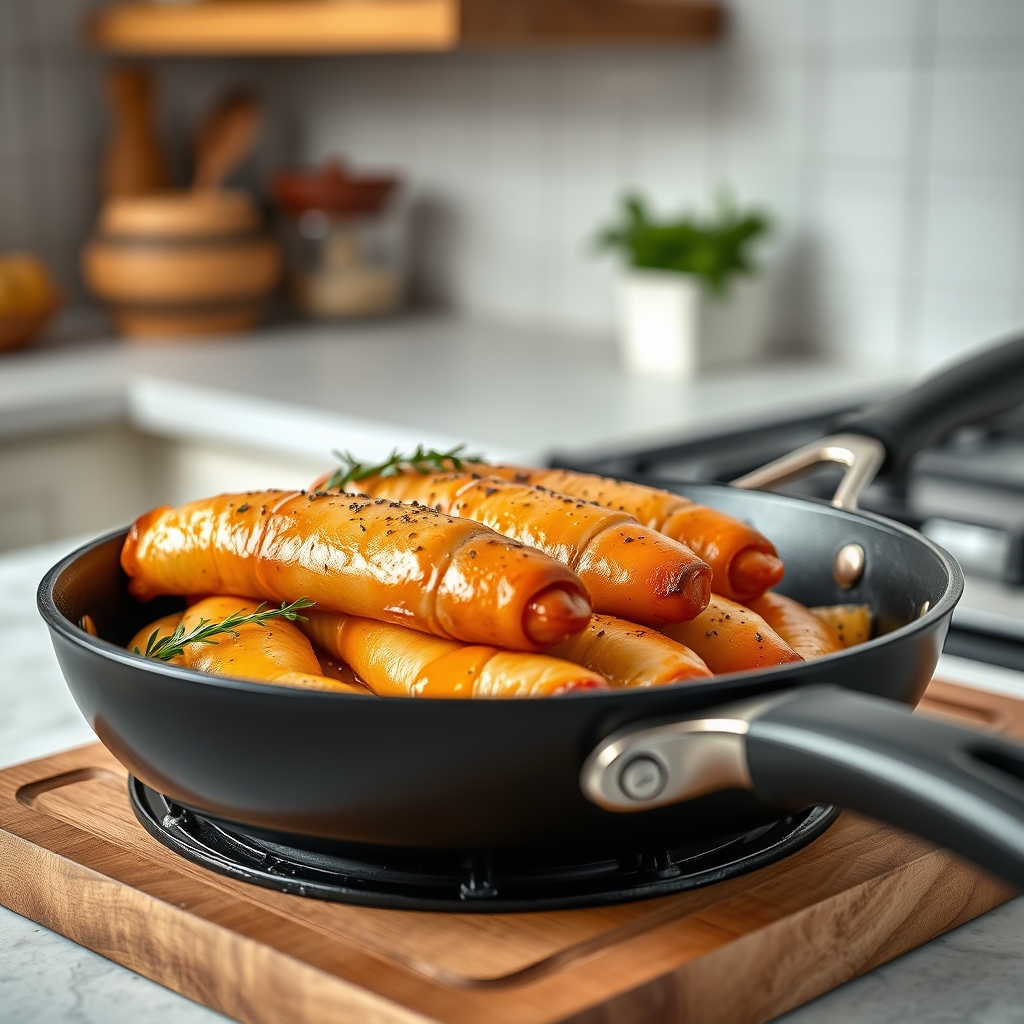 Cuisson saucisse Francfort micro-ondes, eau, poê — À poêle (pour dorer)