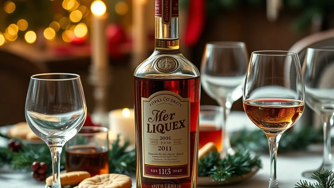 Bouteille de liqueur sur table de Noël