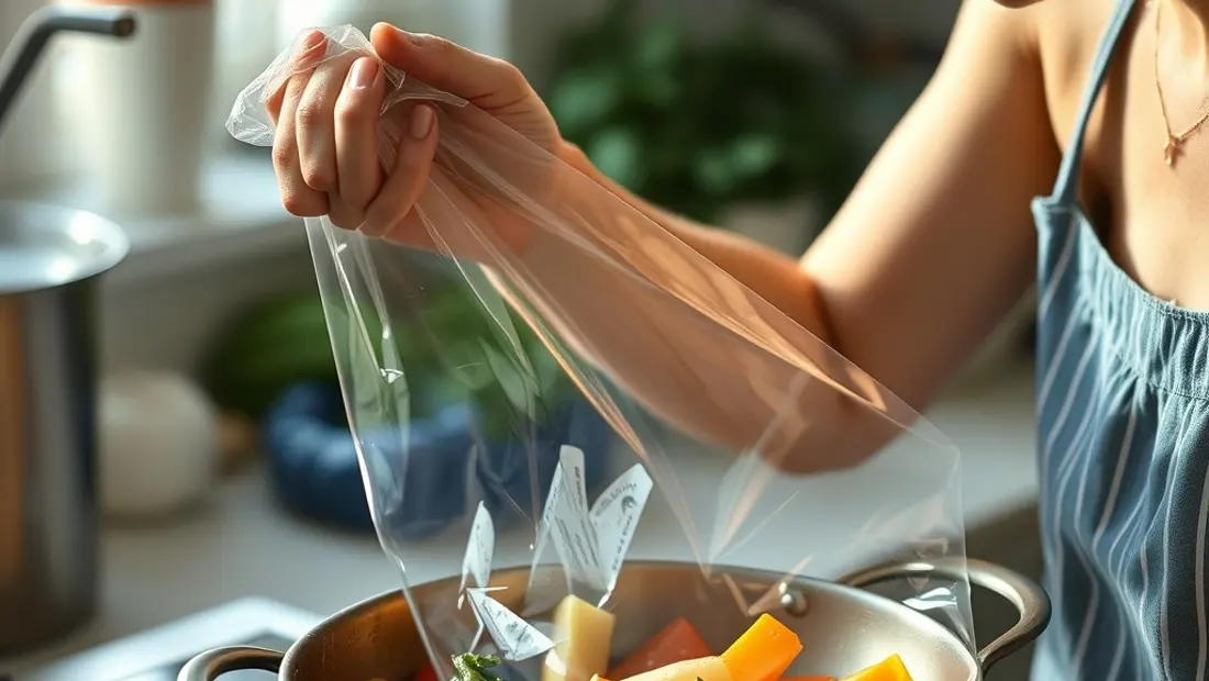 Femme cuvant avec film alimentaire.